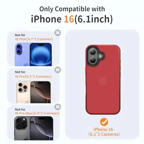 Yriklso for iPhone 16 Phone Case, Shockproof for iPhone 16 Case, Military Grade Drop Protection, Protective Hard Back Slim Translucent Case for iPhone 16-6.1'', Red - 2