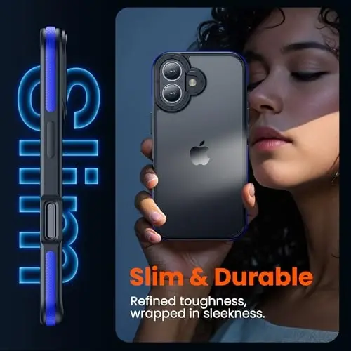Yriklso for iPhone 16 Plus Phone Case, Shockproof for iPhone 16 Plus Case, Military Grade Drop Protection, Protective Hard Back Slim Translucent Case, Blue Bumper - 5