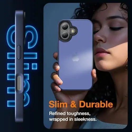 Yriklso for iPhone 16 Plus Phone Case, Shockproof for iPhone 16 Plus Case, Military Grade Drop Protection, Protective Hard Back Slim Translucent Case, Frosted Blue - 5