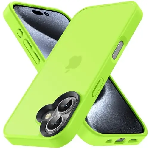 Yriklso for iPhone 16 Plus Phone Case, Shockproof for iPhone 16 Plus Case, Military Grade Drop Protection, Protective Hard Back Slim Translucent Case, Hot Green - 1