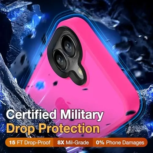 Yriklso for iPhone 16 Plus Phone Case, Shockproof for iPhone 16 Plus Case, Military Grade Drop Protection, Protective Hard Back Slim Translucent Case, Hot Pink - 3