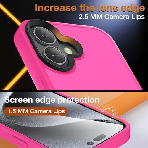 Yriklso for iPhone 16 Plus Phone Case, Shockproof for iPhone 16 Plus Case, Military Grade Drop Protection, Protective Hard Back Slim Translucent Case, Hot Pink - 6