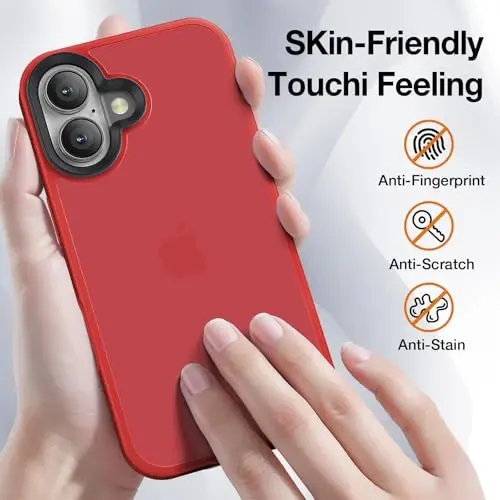 Yriklso for iPhone 16 Plus Phone Case, Shockproof for iPhone 16 Plus Case, Military Grade Drop Protection, Protective Hard Back Slim Translucent Case, Red - 4