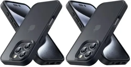 Yriklso for iPhone 16 Pro Case, Shockproof for iPhone 16 Pro Phone Case, Military Grade Drop Protection, Protective Hard Back Slim Translucent Cover，Black (Pack of 2) - 1