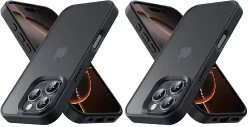 Yriklso for iPhone 16 Pro Max Phone Case, Shockproof for iPhone 16 Pro Max Case, Military Grade Drop Protection, Protective Hard Back Slim Translucent Cover, Black (Pack of 2) - 1