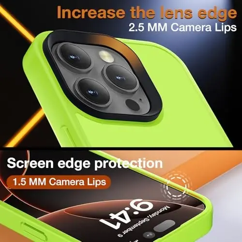 Yriklso for iPhone 16 Pro Max Phone Case, Shockproof for iPhone 16 Pro Max Case, Military Grade Drop Protection, Protective Hard Back Slim Translucent Cover, Hot Green - 6