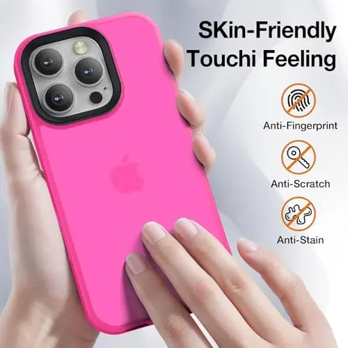 Yriklso for iPhone 16 Pro Max Phone Case, Shockproof for iPhone 16 Pro Max Case, Military Grade Drop Protection, Protective Hard Back Slim Translucent Cover, Hot Pink - 4