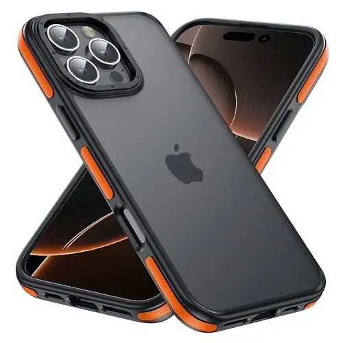 Yriklso for iPhone 16 Pro Max Phone Case, Shockproof for iPhone 16 Pro Max Case, Military Grade Drop Protection, Protective Hard Back Slim Translucent Cover,Orange Bumper - 1