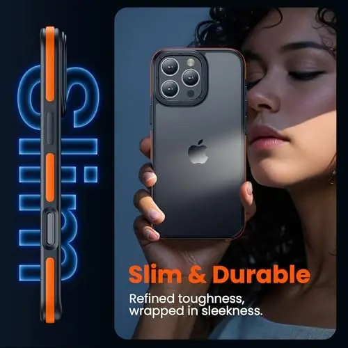 Yriklso for iPhone 16 Pro Max Phone Case, Shockproof for iPhone 16 Pro Max Case, Military Grade Drop Protection, Protective Hard Back Slim Translucent Cover,Orange Bumper - 5