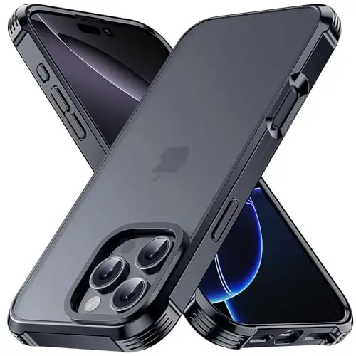 Yriklso for iPhone 16 Pro Max Phone Case, Shockproof for iPhone 16 Pro Max Case, Military Grade Drop Protection, Protective Hard Back Translucent Cover,Black Bumper Case 