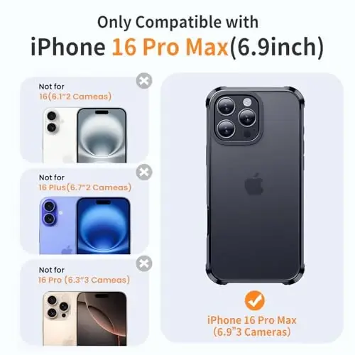 Yriklso for iPhone 16 Pro Max Phone Case, Shockproof for iPhone 16 Pro Max Case, Military Grade Drop Protection, Protective Hard Back Translucent Cover,Black Bumper Case - 2