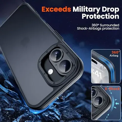 Yriklso for iPhone 17 Phone Case,1X Screen Protector+1X Camera Lens,Shockproof for iPhone 17 Case, Military Grade Drop Protection,Back Slim Translucent Case for iPhone, Black Bumper - 4