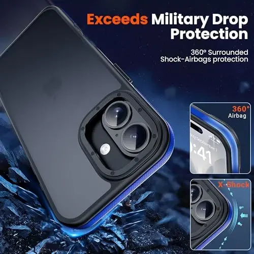 Yriklso for iPhone 17 Phone Case,1X Screen Protector+1X Camera Lens,Shockproof for iPhone 17 Case, Military Grade Drop Protection,Back Slim Translucent Case for iPhone, Blue Bumper - 4