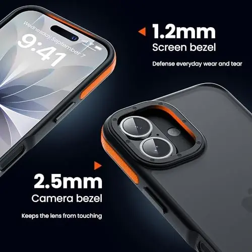 Yriklso for iPhone 17 Phone Case,1X Screen Protector+1X Camera Lens,Shockproof for iPhone 17 Case, Military Grade Drop Protection,Back Slim Translucent Case for iPhone, Orange Bumper - YRIKLSO (1)