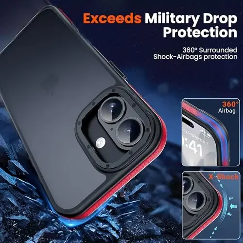 Yriklso for iPhone 17 Phone Case,1X Screen Protector+1X Camera Lens,Shockproof for iPhone 17 Case, Military Grade Drop Protection,Back Slim Translucent Case for iPhone, Red Bumper - 4