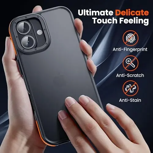 Yriklso for iPhone 17 Phone Case,1X Screen Protector,Shockproof for iPhone 17 Case, Military Grade Drop Protection,Back Slim Translucent Case for iPhone, Orange Bumper - 3