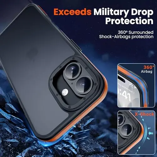 Yriklso for iPhone 17 Phone Case,1X Screen Protector,Shockproof for iPhone 17 Case, Military Grade Drop Protection,Back Slim Translucent Case for iPhone, Orange Bumper - 4