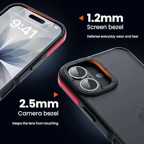 Yriklso for iPhone 17 Phone Case,1X Screen Protector,Shockproof for iPhone 17 Case, Military Grade Drop Protection,Back Slim Translucent Case for iPhone, Red Bumper - 2