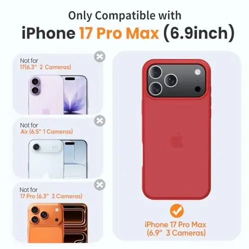 Yriklso for iPhone 17 Pro Max Phone Case,1X Screen Protector +1X Camera Lens,Shockproof for iPhone 17 Pro Max Case, Military Grade Drop Protection, Protective Hard Back Slim Translucent Cover,Red - 2