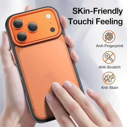 Yriklso for iPhone 17 Pro Max Phone Case,1X Screen Protector +1X Camera Lens,Shockproof for iPhone 17 Pro Max Case, Protective Hard Back Slim Translucent Cover,Clear & Orange - 2