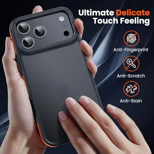 Yriklso for iPhone 17 Pro Max Phone Case,1XScreen Protector 1XCamera Len,Shockproof for iPhone 17 Pro Max Case, Military Grade Drop Protection,Protective Hard Back Slim Translucent Cover,Orange Bumper - 3