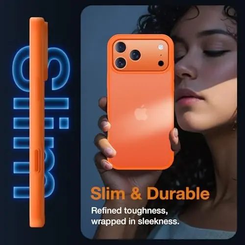 Yriklso for iPhone 17 Pro Max Telefon G‘ilofi, 1X Ekran Himoya Oynasi + 1X Kamera Linzasi, iPhone 17 Pro Max G‘ilofi uchun Zarbalarga chidamli, Harbiy Darajadagi Tushishdan Himoya, Himoya Qattiq Orqa Yupqa Yarim Shaffof Qopqoq, To‘q sariq - 5