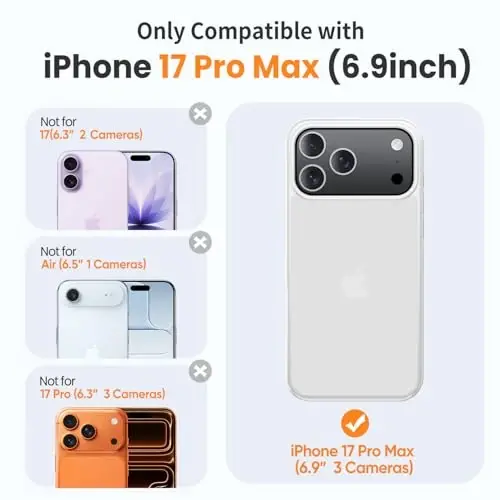 Yriklso for iPhone 17 Pro Max Telefon G‘ilofi, 1X Ekran Himoya Qatlami + 1X Kamera Linza Himoyasi, iPhone 17 Pro Max G‘ilofi uchun Zarbga Chidamli, Harbiy Darajadagi Tushishdan Himoya, Himoya Qattiq Orqa Yupqa Shaffof Qopqoq, Oq - 2