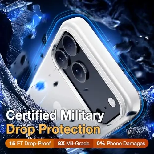 Yriklso for iPhone 17 Pro Max Telefon G‘ilofi, 1X Ekran Himoya Qatlami + 1X Kamera Linza Himoyasi, iPhone 17 Pro Max G‘ilofi uchun Zarbga Chidamli, Harbiy Darajadagi Tushishdan Himoya, Himoya Qattiq Orqa Yupqa Shaffof Qopqoq, Oq - 4