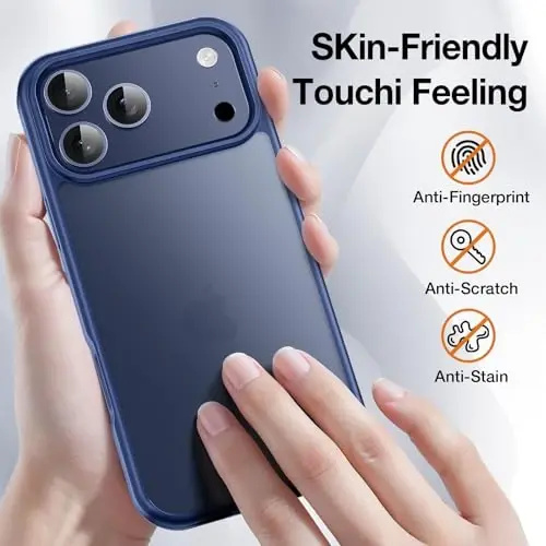 Yriklso for iPhone 17 Pro Max telefon g‘ilofi, 1X ekran himoyachisi +1X kamera linzasi, iPhone 17 Pro Max uchun zarbaga chidamli, harbiy darajadagi tushishdan himoya, qattiq orqa yupqa yarim shaffof qopqoq, to‘q ko‘k - 3