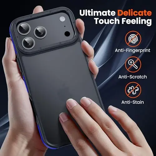 Yriklso for iPhone 17 Pro Phone Case,1X Screen Protector +1X Camera Lens,Shockproof for iPhone 17 Pro Case, Military Grade Drop Protection,Back Slim Translucent Case for iPhone,Blue Bumper - 3