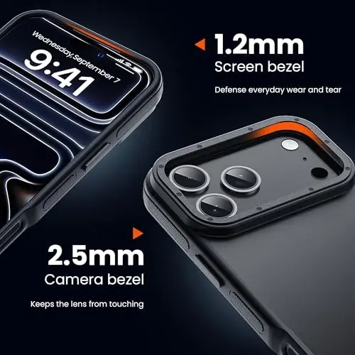 Yriklso for iPhone 17 Pro Phone Case,1X Screen Protector +1X Camera Lens,Shockproof for iPhone 17 Pro Case,Military Grade Drop Protection,Back Slim Translucent Case for iPhone,Black Bumper - 2