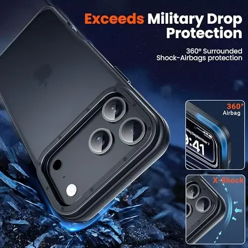 Yriklso for iPhone 17 Pro Phone Case,1X Screen Protector +1X Camera Lens,Shockproof for iPhone 17 Pro Case,Military Grade Drop Protection,Back Slim Translucent Case for iPhone,Black Bumper - 4