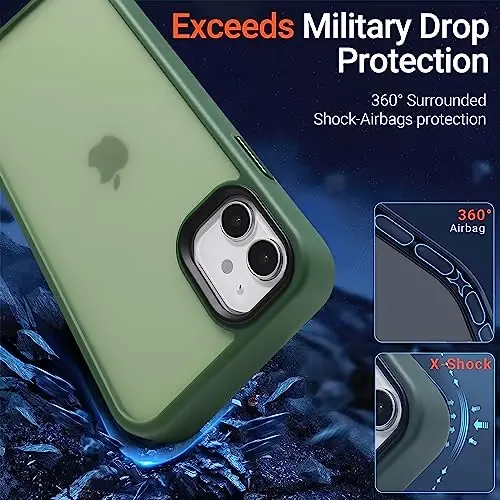 Yriklso iPhone 11 G‘ilofi uchun, iPhone 11 G‘ilofi uchun zarbga chidamli, Harbiy darajadagi tushishdan himoya qiluvchi, iPhone 11 6.1'' uchun himoya qattiq orqa yupqa yarim shaffof g‘ilof, Mat rangli yashil | Zarbga chidamli - 3