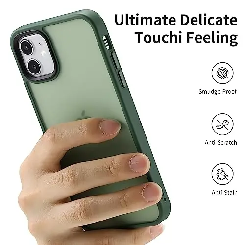 Yriklso iPhone 11 G‘ilofi uchun, iPhone 11 G‘ilofi uchun zarbga chidamli, Harbiy darajadagi tushishdan himoya qiluvchi, iPhone 11 6.1'' uchun himoya qattiq orqa yupqa yarim shaffof g‘ilof, Mat rangli yashil | Zarbga chidamli - 4