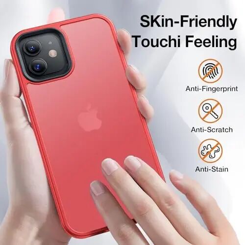 Yriklso iPhone 12 Kılıfı, iPhone 12 Pro Kılıfı ile Uyumlu Darbeye Dayanıklı, Askeri Sınıf Düşme Koruması, Koruyucu Sert Arka İnce Yarı Saydam Kılıf, Kırmızı - 4