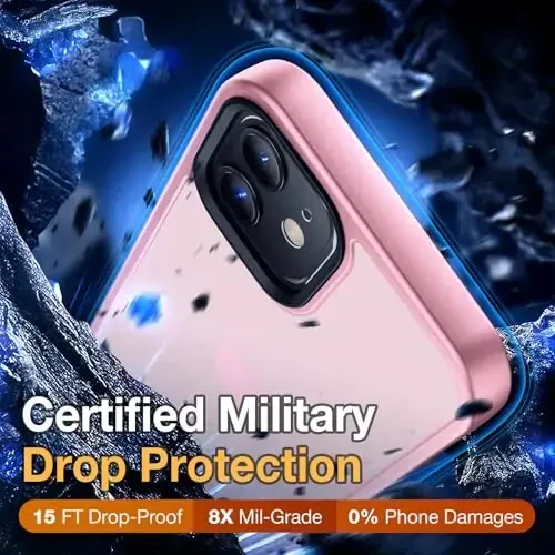 Yriklso iPhone 12 telefon g'ilofi uchun, iPhone 12 Pro g'ilofi uchun zarba o'tkazmaydigan, harbiy darajadagi tushishdan himoya, himoya qattiq orqa nozik yarim shaffof, pushti - 3