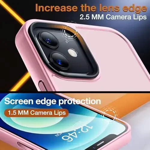 Yriklso iPhone 12 telefon g'ilofi uchun, iPhone 12 Pro g'ilofi uchun zarba o'tkazmaydigan, harbiy darajadagi tushishdan himoya, himoya qattiq orqa nozik yarim shaffof, pushti - 6