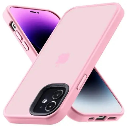 Yriklso iPhone 12 telefon g'ilofi uchun, iPhone 12 Pro g'ilofi uchun zarba o'tkazmaydigan, harbiy darajadagi tushishdan himoya, himoya qattiq orqa nozik yarim shaffof, pushti 