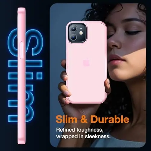 Yriklso iPhone 12 telefon g'ilofi uchun, iPhone 12 Pro g'ilofi uchun zarba o'tkazmaydigan, harbiy darajadagi tushishdan himoya, himoya qattiq orqa nozik yarim shaffof, pushti - 5