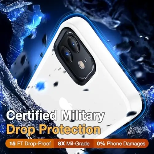 Yriklso iPhone 12 telefon g‘ilofi uchun, iPhone 12 Pro g‘ilofi uchun zarbaga chidamli, harbiy darajadagi tushishdan himoya, himoya qattiq orqa nozik shaffof g‘ilof, oq - 3