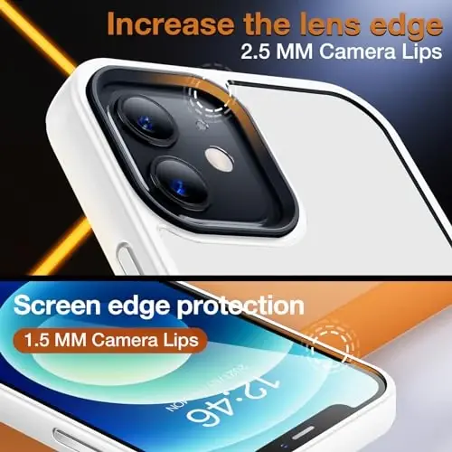 Yriklso iPhone 12 telefon g‘ilofi uchun, iPhone 12 Pro g‘ilofi uchun zarbaga chidamli, harbiy darajadagi tushishdan himoya, himoya qattiq orqa nozik shaffof g‘ilof, oq - 6
