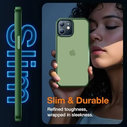 Yriklso for iPhone 12 Phone Case, Shockproof for iPhone 12 Pro Case, Military Grade Drop Protection, Protective Hard Back Slim Translucent, Frosted Green - 5