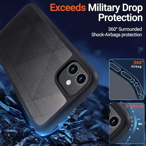 Yriklso iPhone 12 telefon qutisi uchun, iPhone 12 Pro qutisi uchun zarbga chidamli, harbiy darajadagi tushishdan himoya, himoya qattiq yupqa orqa, uchburchak qora - 3