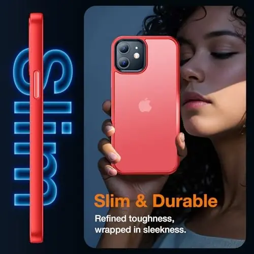 Yriklso for iPhone 12 Phone Case, Shockproof for iPhone 12 Pro Case, Military Grade Drop Protection, Protective Hard Back Slim Translucent Case, Red - 5