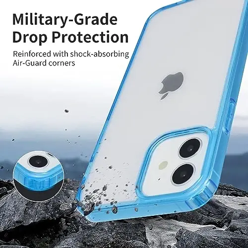 Yriklso iPhone 12 uchun telefon g'ilofi, iPhone 12 Pro g'ilofi uchun zarbga chidamli, harbiy darajadagi tushishdan himoya, himoya qattiq orqa ingichka yarim shaffof, yarim shaffof ko'k - 3