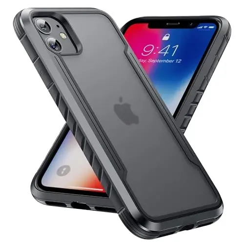 Yriklso iPhone 12 uchun telefon g'ilofi, iPhone 12 Pro uchun zarbga chidamli g'ilof, harbiy darajadagi tushishdan himoya, himoya qattiq orqa yuzasi yarim shaffof, metall qora 