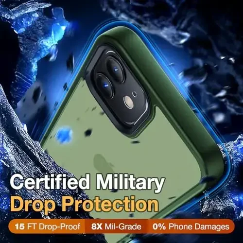 Yriklso iPhone 12 uchun telefon qutisi, iPhone 12 Pro qutisi uchun zarbga chidamli, harbiy darajadagi tushishdan himoya, himoya qattiq orqa nozik yarim shaffof, muzli yashil - 3