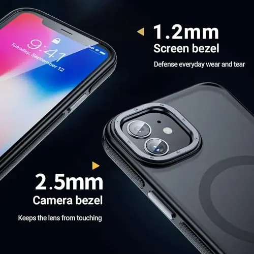 Yriklso iPhone 12/12Pro uchun kuchli magnitli gʻilof [MagSafe bilan mos] Himoya zarba oʻtkazmaydigan qopqoq iPhone 12/12Pro 6.1