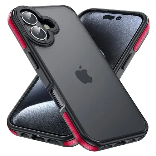Yriklso for iPhone 16 Plus Phone Case, Shockproof for iPhone 16 Plus Case, Military Grade Drop Protection, Protective Hard Back Slim Translucent Case, Red Bumper - YRIKLSO