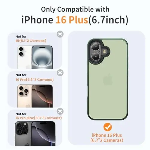 Yriklso iPhone 16 Plus uchun telefon g‘ilofi, iPhone 16 Plus g‘ilofi uchun zarbaga chidamli, harbiy darajadagi tushishdan himoya, himoya qattiq orqa ingichka shaffof g‘ilof, mat yashil - 2